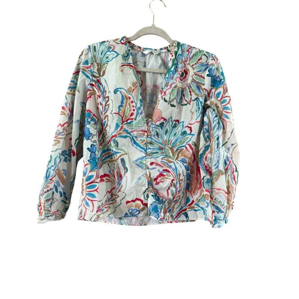 Women's Zara White Multi-Color Floral Blouse Size S - Picture 2 of 8